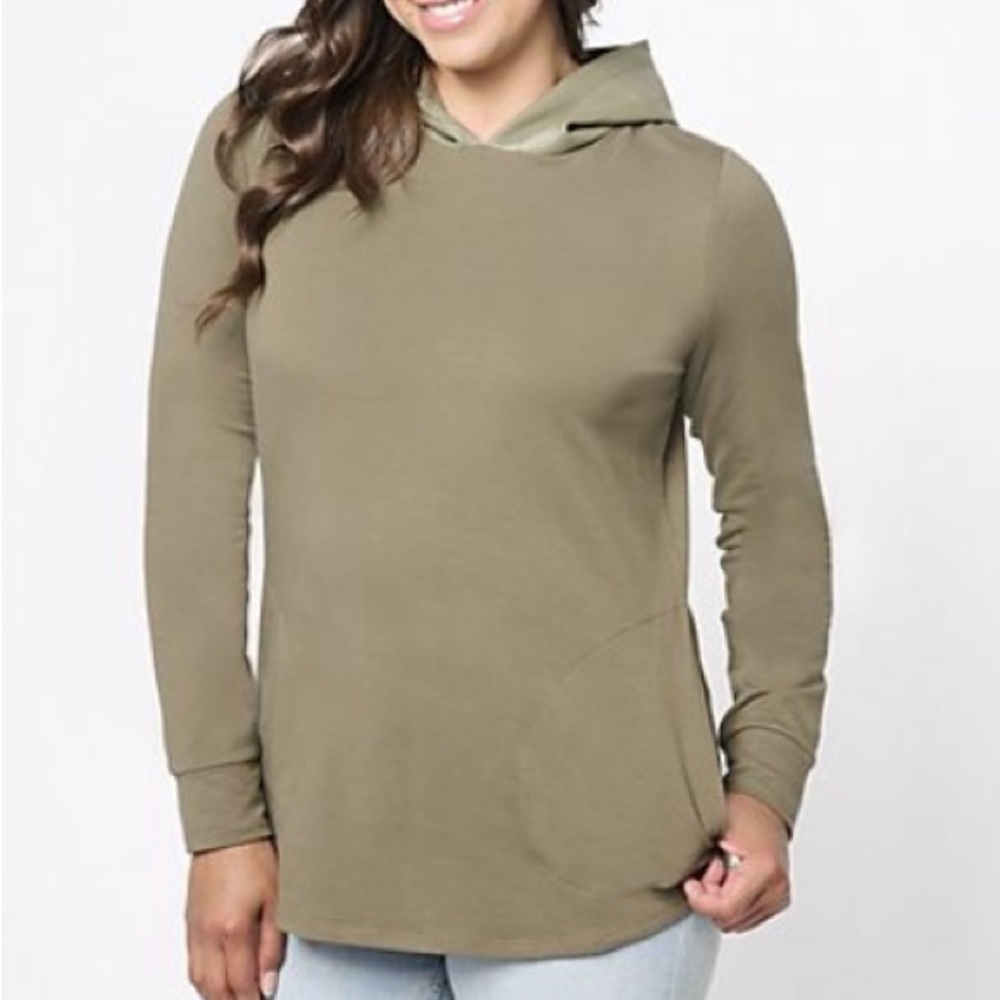 Kim Gravel Faux Leather Hood knit top